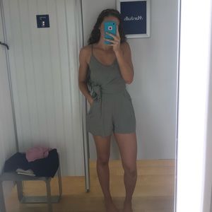 Olive Green Romper tie waist with pockets